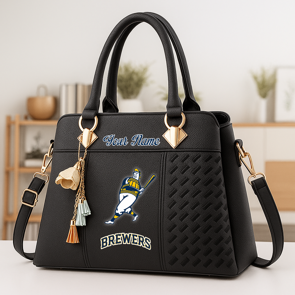LIMITED EDITION - NEW CUSTOMIZED MLB15 MBS MILWAUKEE BREWERS ZIP HANDBAG MULTICOLOR