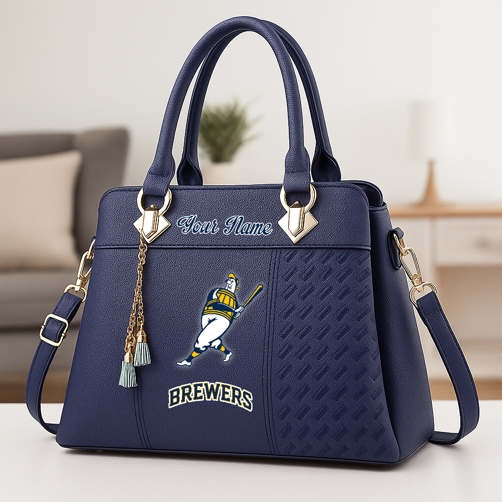 LIMITED EDITION - NEW CUSTOMIZED MLB15 MBS MILWAUKEE BREWERS ZIP HANDBAG MULTICOLOR