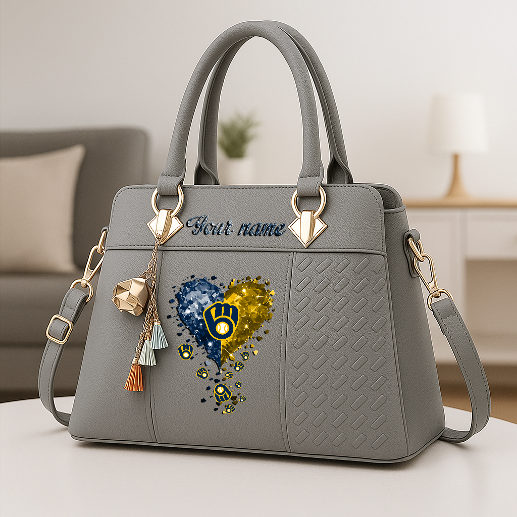 LIMITED EDITION - NEW CUSTOMIZED MLB15 MBS MILWAUKEE BREWERS ZIP HANDBAG MULTICOLOR