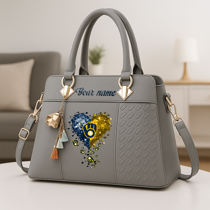 LIMITED EDITION - NEW CUSTOMIZED MLB15 MBS MILWAUKEE BREWERS ZIP HANDBAG MULTICOLOR