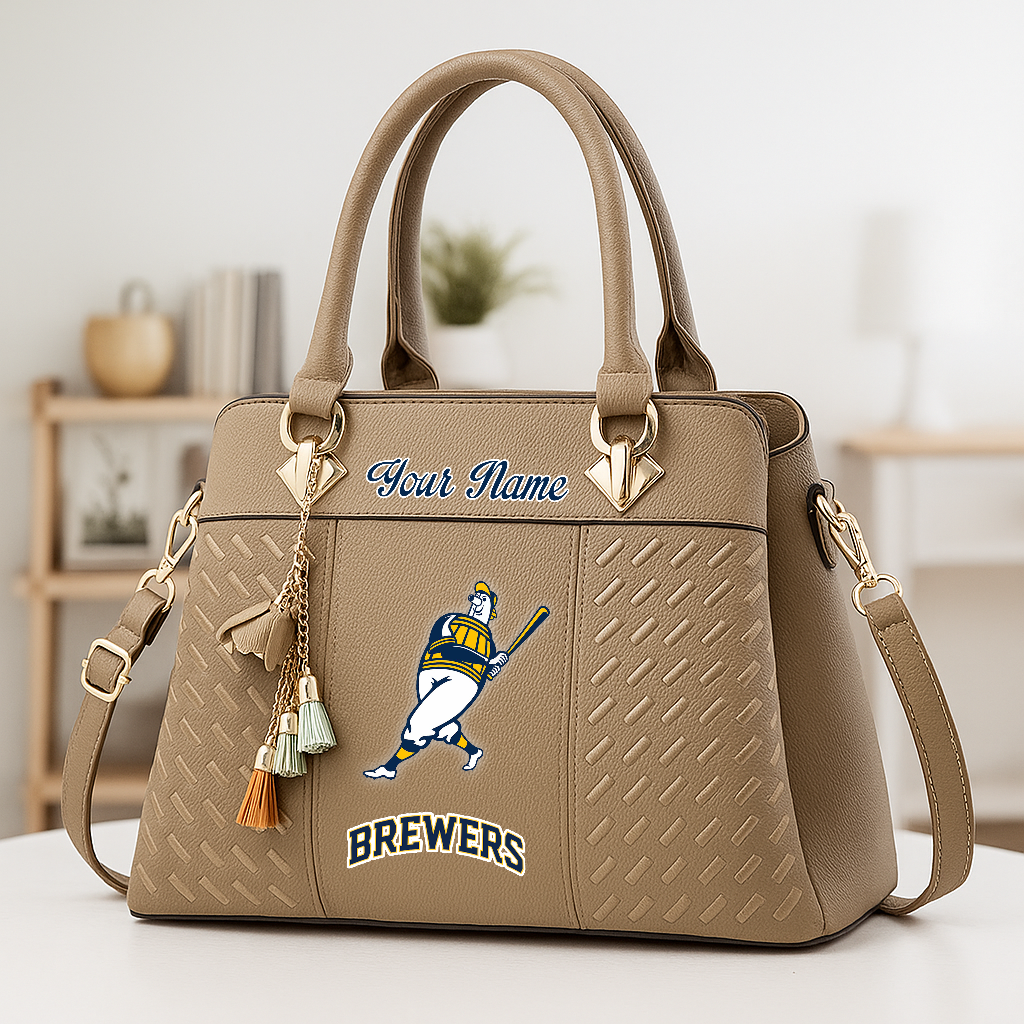 LIMITED EDITION - NEW CUSTOMIZED MLB15 MBS MILWAUKEE BREWERS ZIP HANDBAG MULTICOLOR