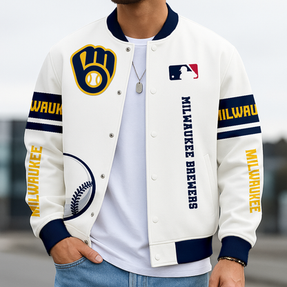 LIMITED EDITION - NEW CUSTOMIZED MLB15 MBS MILWAUKEE BREWERS BASEBALL JACKET, SATIN VARSITY JACKET