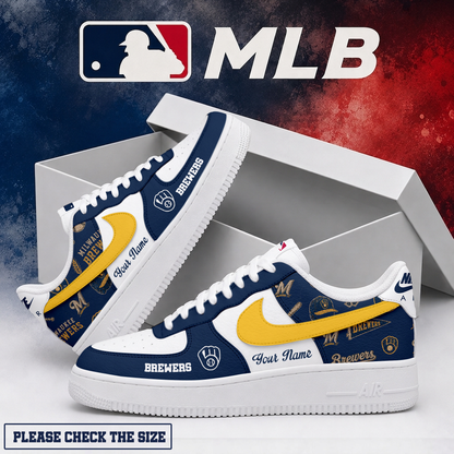 LIMITED EDITION - NEW CUSTOMIZED MLB15 MBS MILWAUKEE BREWERS AF1 SHOES