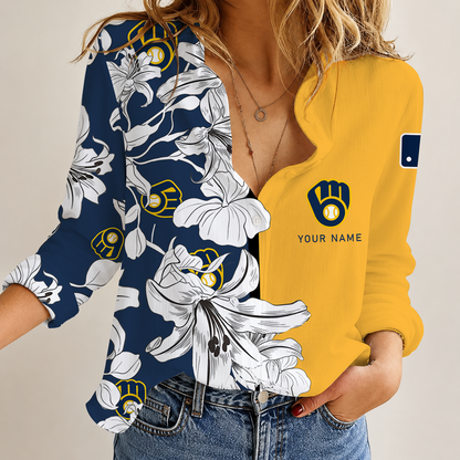 [FLASH SALE] NEW CUSTOMIZED MLB15 MBS MILWAUKEE BREWERS WOMEN CASUAL SHIRT