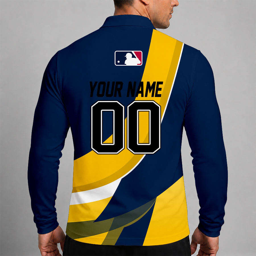 [FLASH SALE] NEW CUSTOMIZED MLB15 MBS MILWAUKEE BREWERS MEN'S LONG SLEEVE POLO
