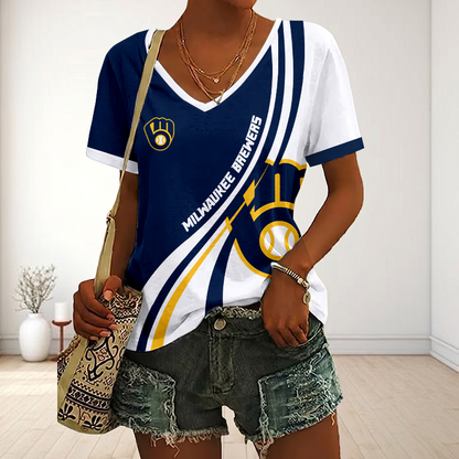 LIMITED EDITION - NEW CUSTOMIZED MLB15 MBS MILWAUKEE BREWERS V-NECK FEMALE SHIRT