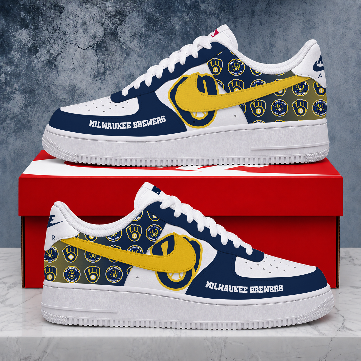 LIMITED EDITION - NEW CUSTOMIZED MLB15 MBS MILWAUKEE BREWERS AF1 SHOES