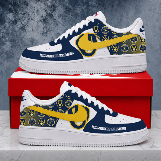 LIMITED EDITION - NEW CUSTOMIZED MLB15 MBS MILWAUKEE BREWERS AF1 SHOES