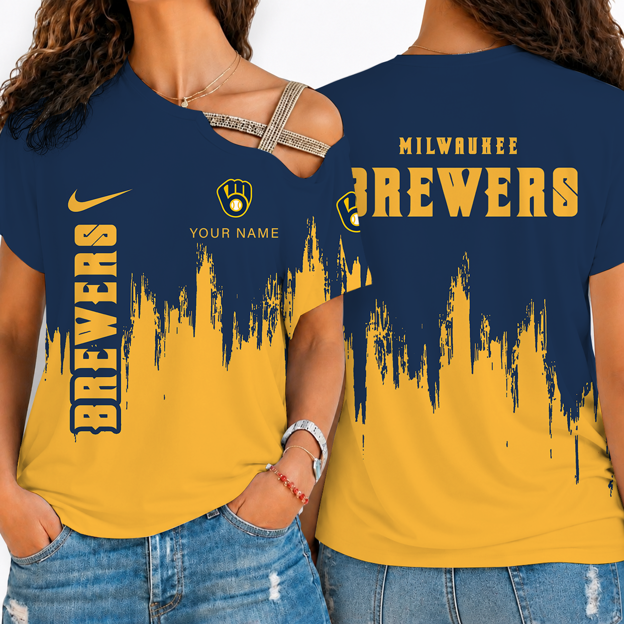 [FLASH SALE] NEW CUSTOMIZED MLB15 MBS MILWAUKEE BREWERS SHOULDER SHIRT