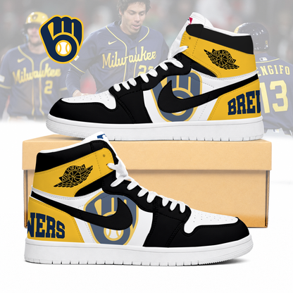 LIMITED EDITION - NEW CUSTOMIZED MLB15 MBS MILWAUKEE BREWERS AIR JORDAN SNEAKERS