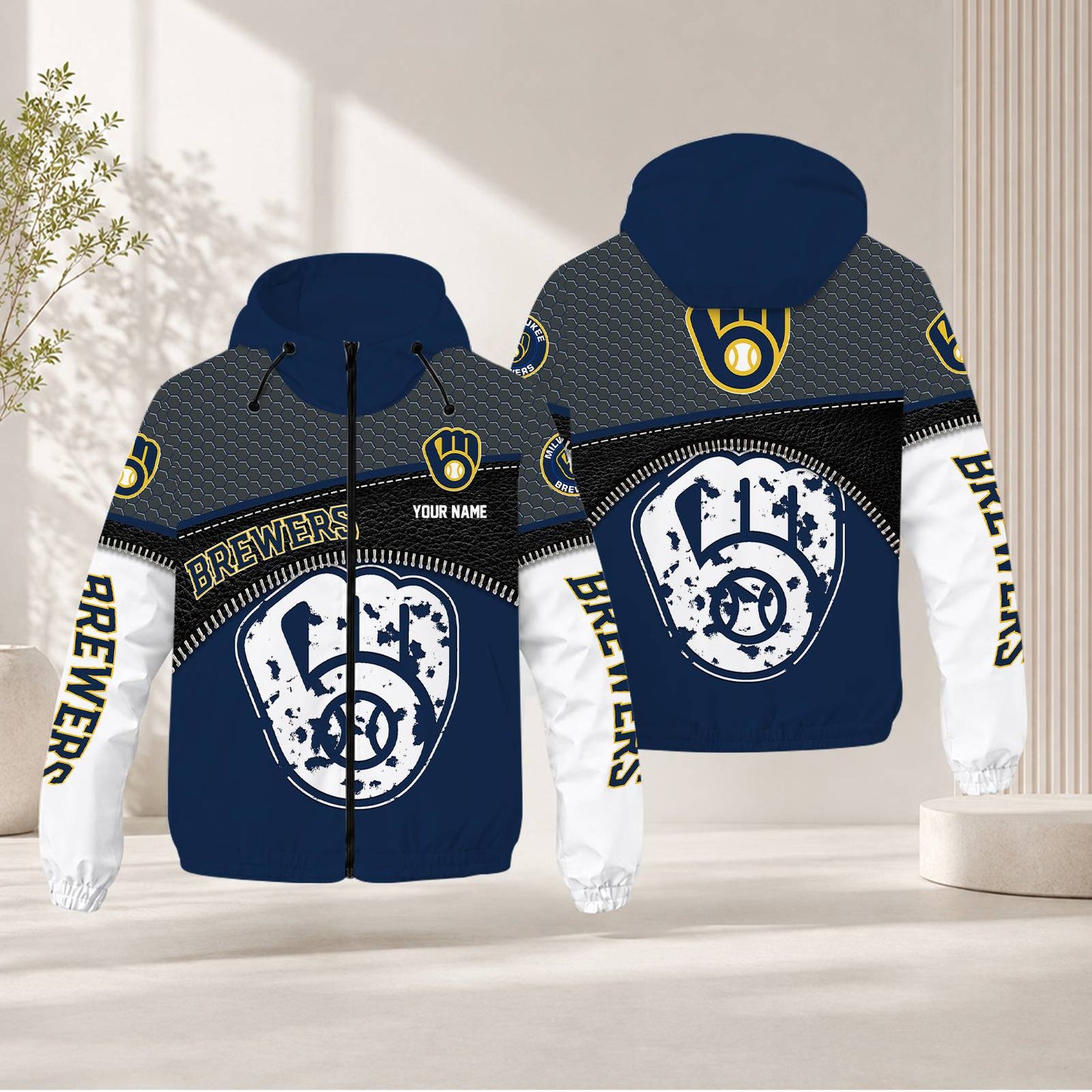 LIMITED EDITION - NEW CUSTOMIZED MLB15 MBS MILWAUKEE BREWERS WINDBREAKER JACKET