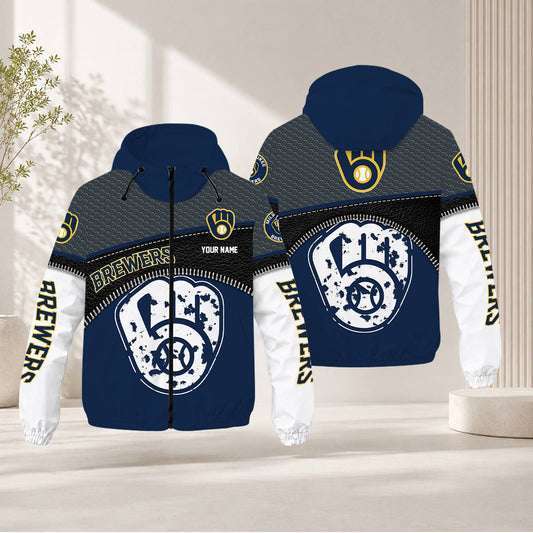 LIMITED EDITION - NEW CUSTOMIZED MLB15 MBS MILWAUKEE BREWERS WINDBREAKER JACKET