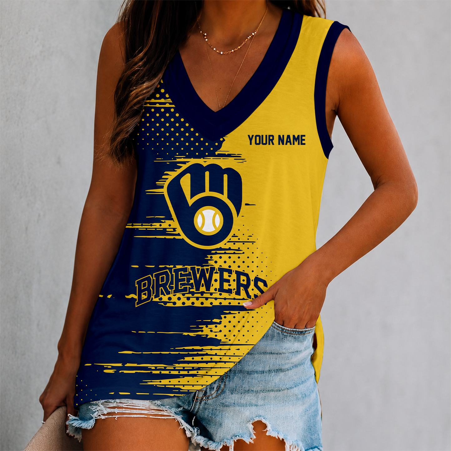 LIMITED EDITION - NEW CUSTOMIZED MLB15 MBS MILWAUKEE BREWERS WOMEN'S V-NECK TANK TOP