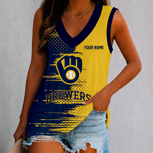 LIMITED EDITION - NEW CUSTOMIZED MLB15 MBS MILWAUKEE BREWERS WOMEN'S V-NECK TANK TOP