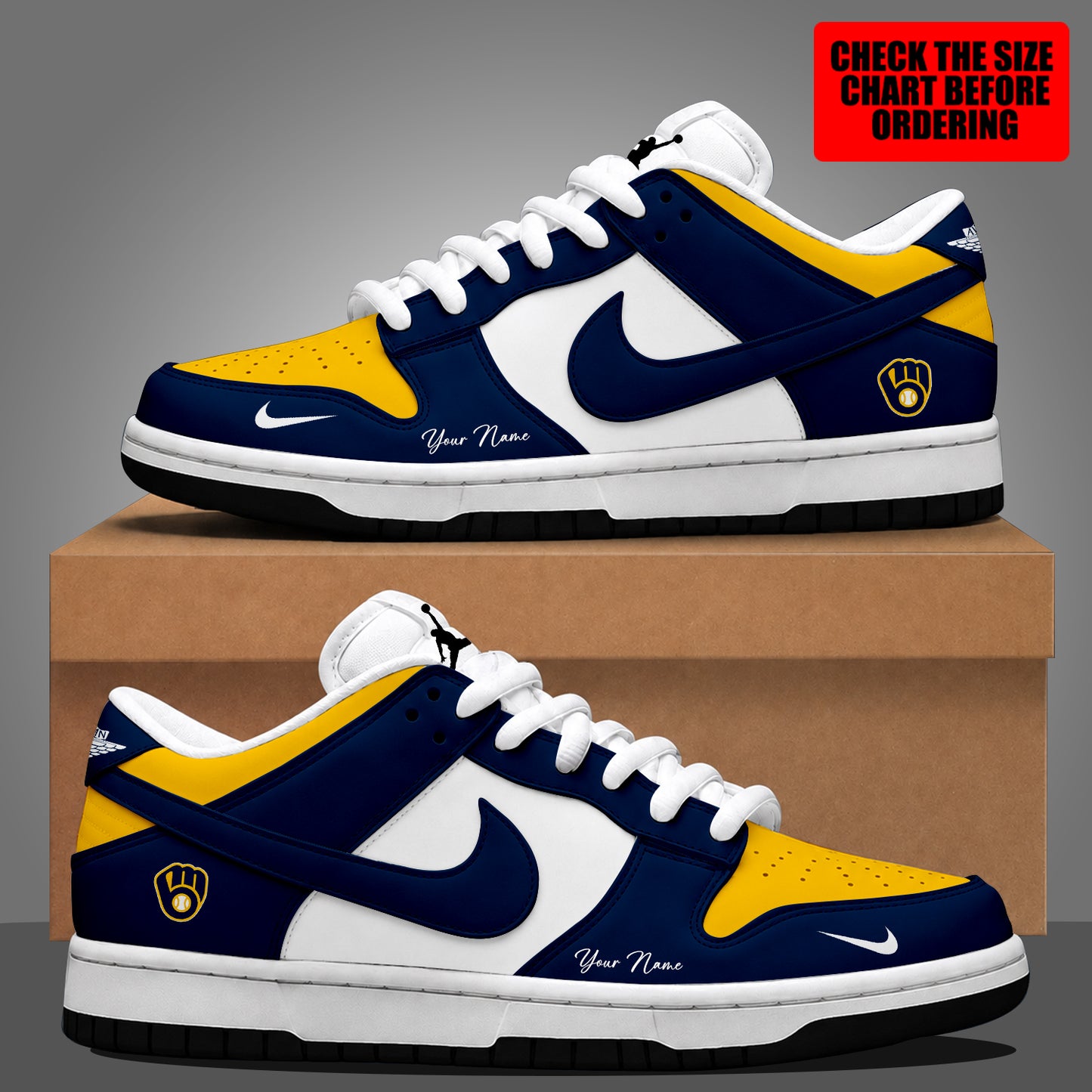 [FLASH SALE] NEW CUSTOMIZED MLB15 MBS MILWAUKEE BREWERS DUNK LOW SHOES
