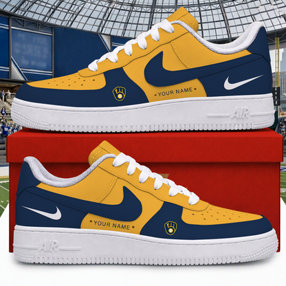 [FLASH SALE] NEW CUSTOMIZED MLB15 MBS MILWAUKEE BREWERS AF1 SHOES