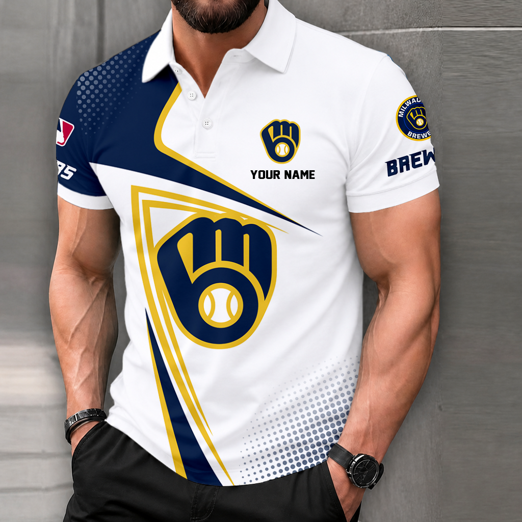 LIMITED EDITION - NEW CUSTOMIZED MLB15 MBS MILWAUKEE BREWERS POLO SHIRT, ZIP POLO SHIRT & T-SHIRTS