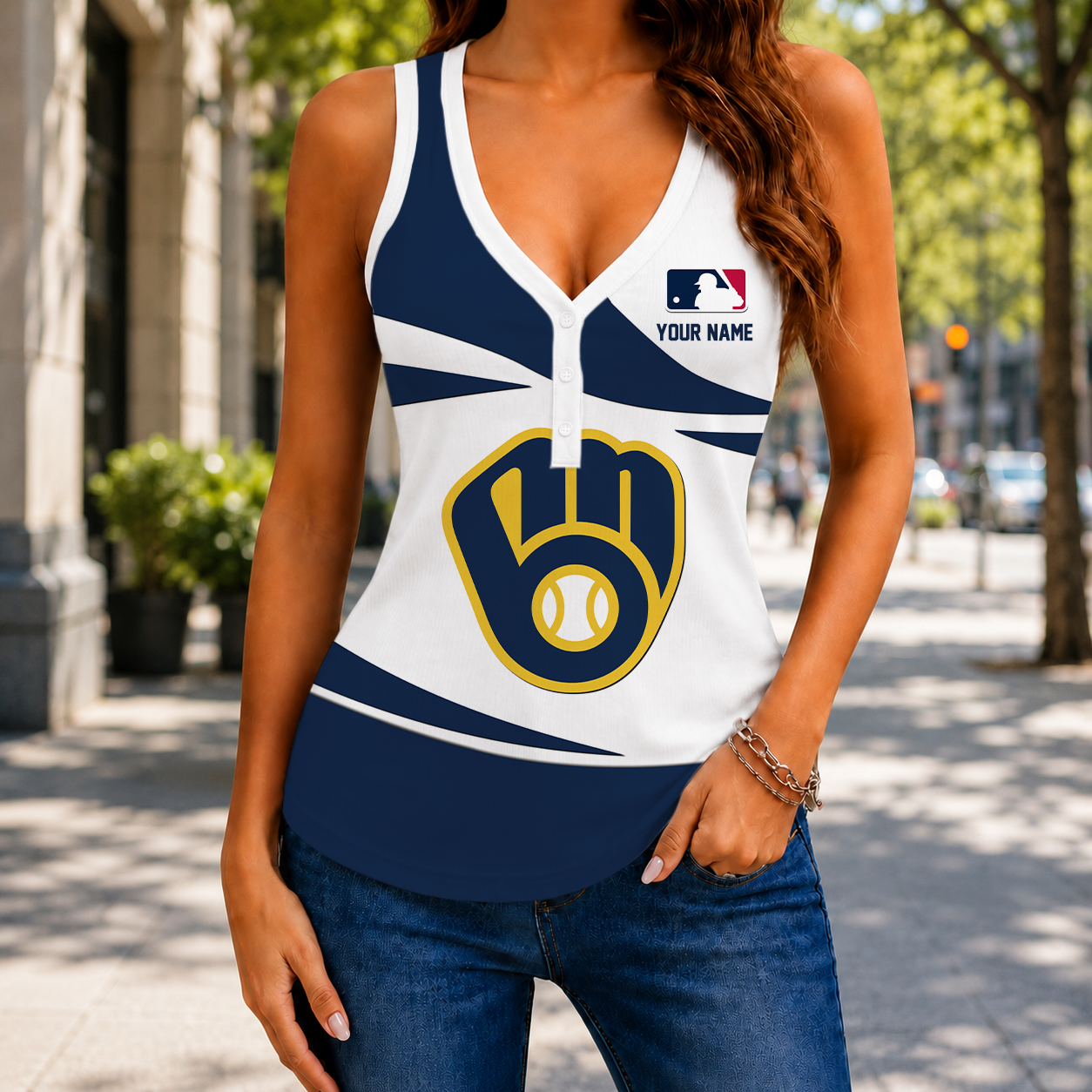 LIMITED EDITION - NEW CUSTOMIZED MLB15 MBS MILWAUKEE BREWERS WOMEN'S V-NECK TANK TOP