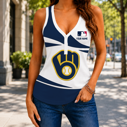 LIMITED EDITION - NEW CUSTOMIZED MLB15 MBS MILWAUKEE BREWERS WOMEN'S V-NECK TANK TOP