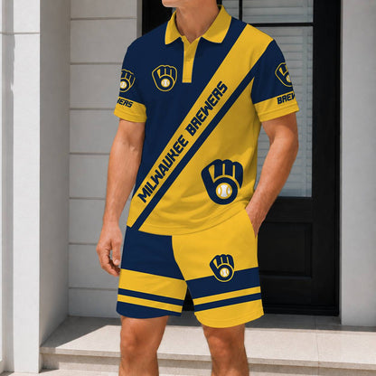 LIMITED EDITION - NEW CUSTOMIZED MLB15 MBS MILWAUKEE BREWERS POLO & SHORT PANTS SET
