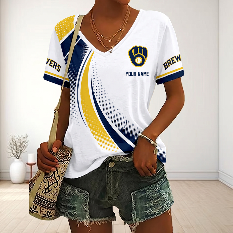 LIMITED EDITION - NEW CUSTOMIZED MLB15 MBS MILWAUKEE BREWERS V-NECK FEMALE SHIRT