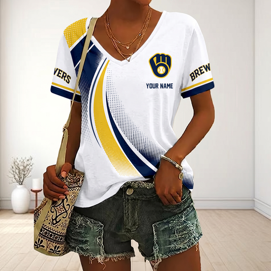 LIMITED EDITION - NEW CUSTOMIZED MLB15 MBS MILWAUKEE BREWERS V-NECK FEMALE SHIRT