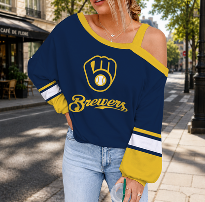 SPECIAL EDITION - NEW CUSTOMIZED MLB15 MBS MILWAUKEE BREWERS DROP SHOULDER SWEATSHIRT