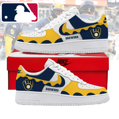 FINAL CLEARANCE - NEW CUSTOMIZED MLB15 MBS MILWAUKEE BREWERS AF1 SHOES