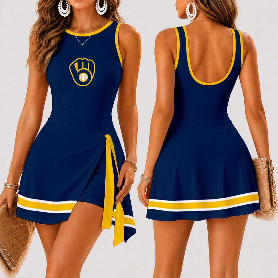 [FLASH SALE] NEW CUSTOMIZED MLB15 MBS MILWAUKEE BREWERS WOMEN'S SUMMER SKORT DRESS