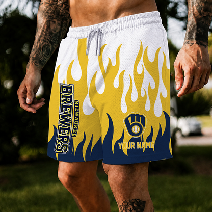 [FLASH SALE] NEW CUSTOMIZED MLB15 MBS MILWAUKEE BREWERS SHORT PANTS