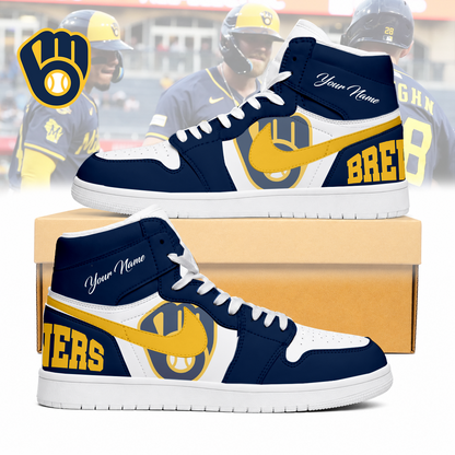 LIMITED EDITION - NEW CUSTOMIZED MLB15 MBS MILWAUKEE BREWERS AIR JORDAN SNEAKERS