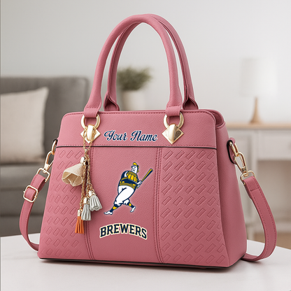 LIMITED EDITION - NEW CUSTOMIZED MLB15 MBS MILWAUKEE BREWERS ZIP HANDBAG MULTICOLOR