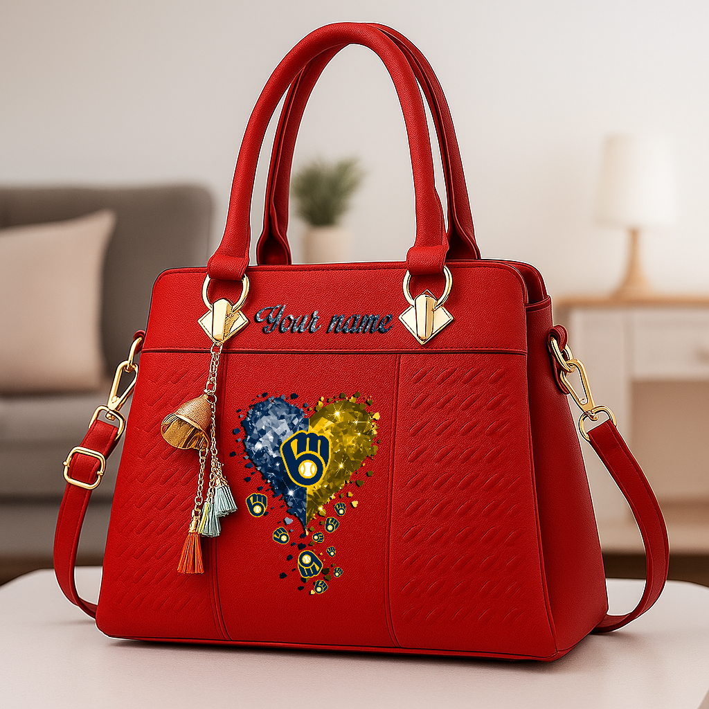 LIMITED EDITION - NEW CUSTOMIZED MLB15 MBS MILWAUKEE BREWERS ZIP HANDBAG MULTICOLOR