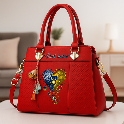 LIMITED EDITION - NEW CUSTOMIZED MLB15 MBS MILWAUKEE BREWERS ZIP HANDBAG MULTICOLOR