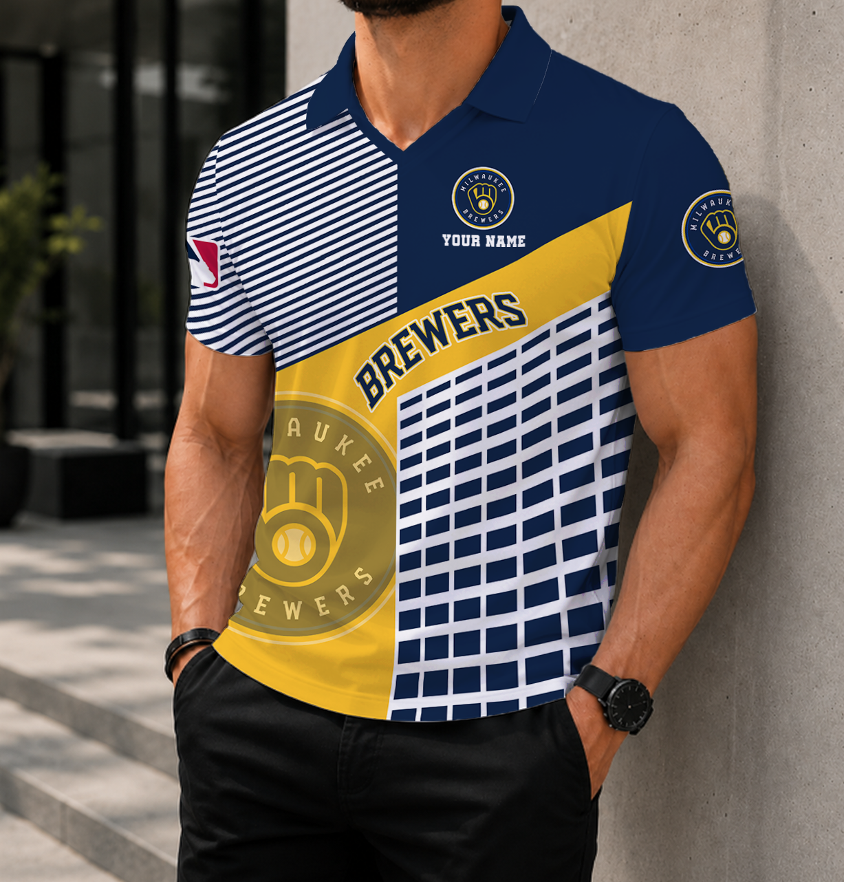 LIMITED EDITION - NEW CUSTOMIZED MLB15 MBS MILWAUKEE BREWERS POLO SHIRT