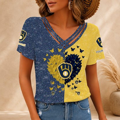 LIMITED EDITION - NEW CUSTOMIZED MLB15 MBS MILWAUKEE BREWERS V-NECK SHIRT