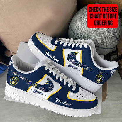 LIMITED EDITION - NEW CUSTOMIZED MLB15 MBS MILWAUKEE BREWERS AF1 SHOES