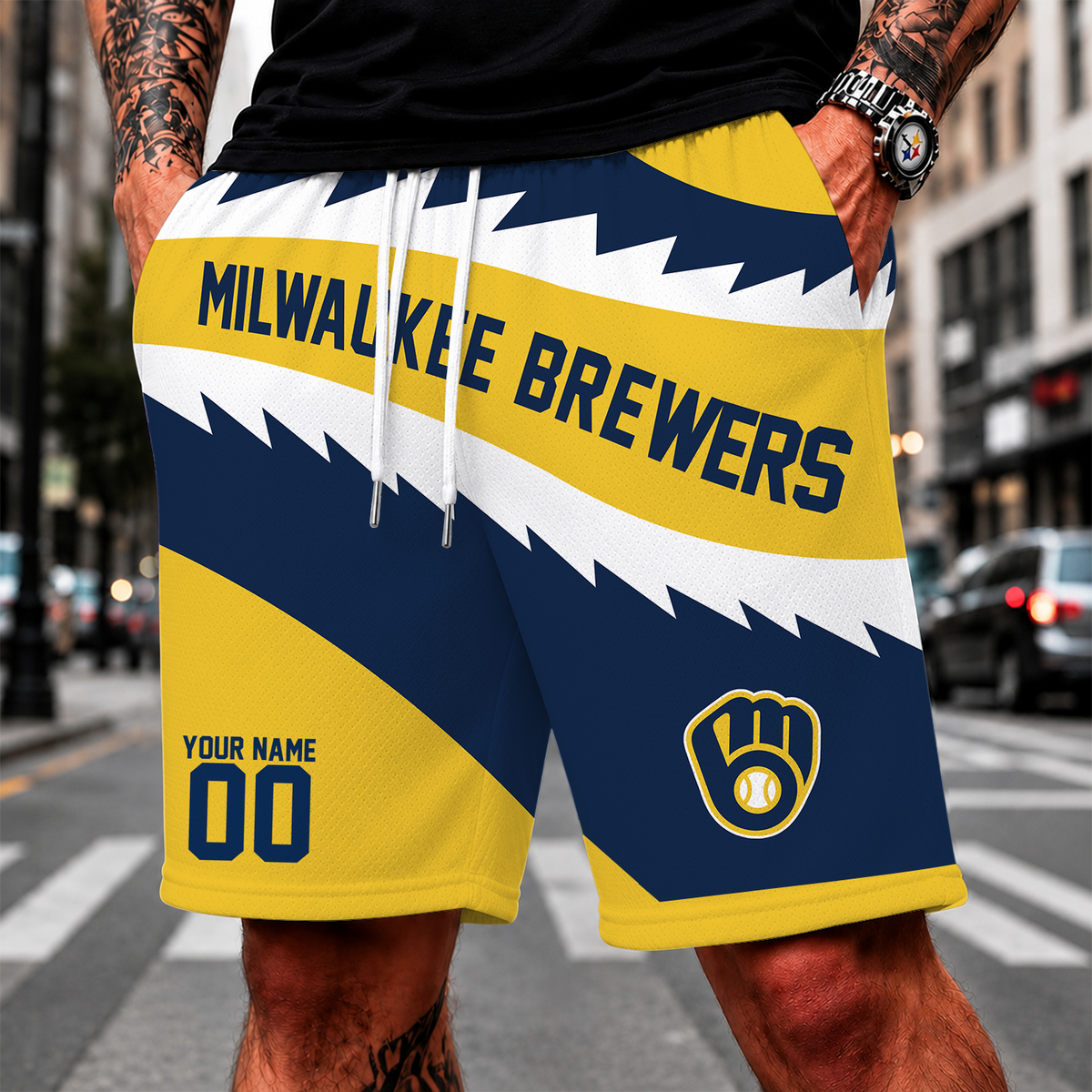 [FLASH SALE] NEW CUSTOMIZED MLB15 MBS MILWAUKEE BREWERS SHORT PANTS