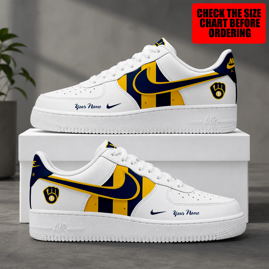 [FLASH SALE] NEW CUSTOMIZED MLB15 MBS MILWAUKEE BREWERS AF1 SHOES