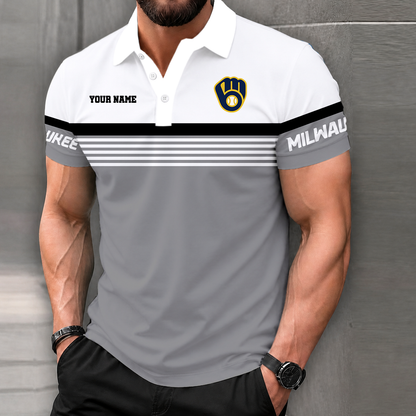 FINAL CLEARANCE - NEW CUSTOMIZED MLB15 MBS MILWAUKEE BREWERS POLO SHIRT