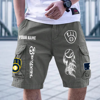 [FLASH SALE] NEW CUSTOMIZED MLB15 MBS MILWAUKEE BREWERS MEN'S CARGO SHORTS