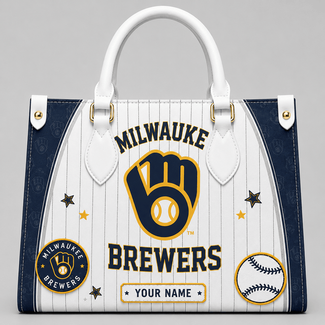[FLASH SALE] NEW CUSTOMIZED MLB15 MBS MILWAUKEE BREWERS LEATHER HANDBAG