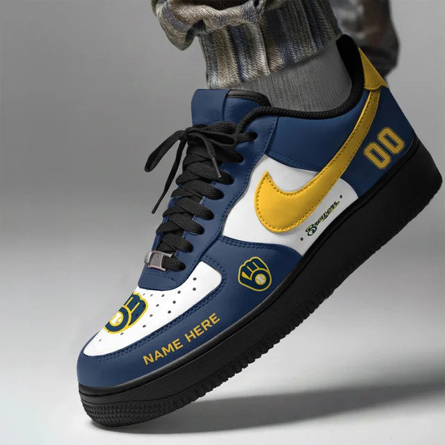 [FLASH SALE] NEW CUSTOMIZED MLB15 MBS MILWAUKEE BREWERS AF1 SHOES