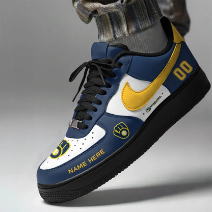 [FLASH SALE] NEW CUSTOMIZED MLB15 MBS MILWAUKEE BREWERS AF1 SHOES