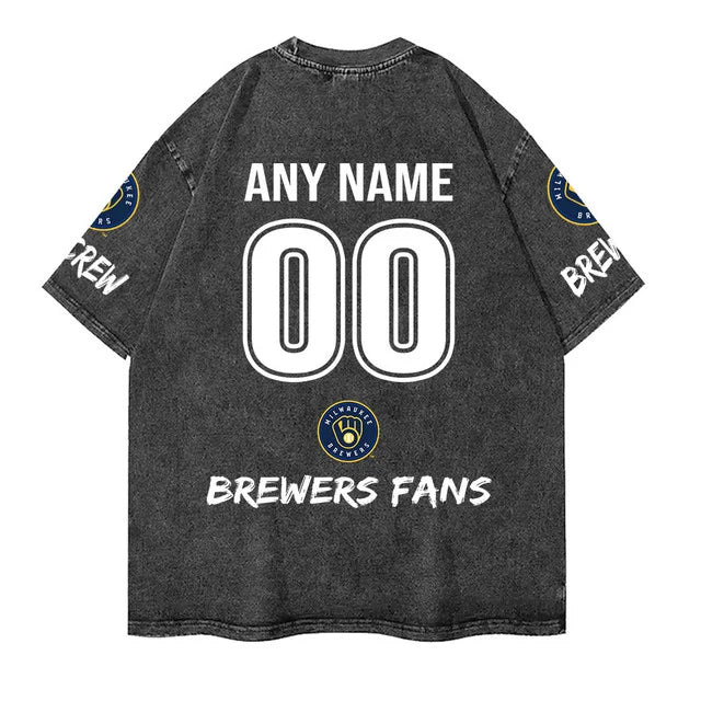 [FLASH SALE] NEW CUSTOMIZED MLB15 MBS MILWAUKEE BREWERS MULTICOLOR WASHED TEE