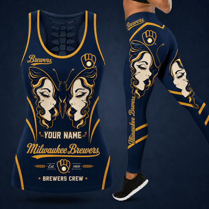 [FLASH SALE] NEW CUSTOMIZED MLB15 MBS MILWAUKEE BREWERS HOLLOW TANK TOP & LEGGINGS SET