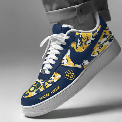 [FLASH SALE] NEW CUSTOMIZED MLB15 MBS MILWAUKEE BREWERS AF1 SHOES