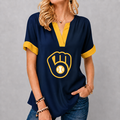 LIMITED EDITION - NEW CUSTOMIZED MLB15 MBS MILWAUKEE BREWERS V-NECK FEMALE SHIRT