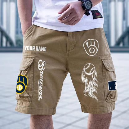 [FLASH SALE] NEW CUSTOMIZED MLB15 MBS MILWAUKEE BREWERS MEN'S CARGO SHORTS