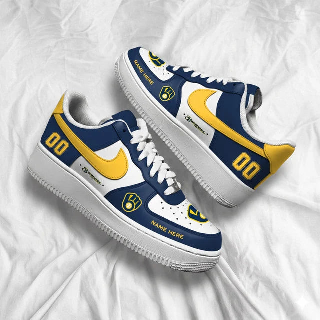 [FLASH SALE] NEW CUSTOMIZED MLB15 MBS MILWAUKEE BREWERS AF1 SHOES